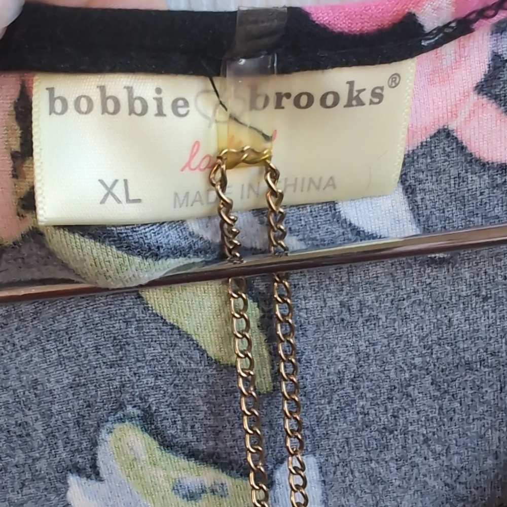 Bobbie Brooks Black Floral Short Sleeve Maxi Dress with Built-in Necklace Sz XL - Picture 2 of 5